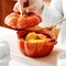 Oven-safe, stoneware, set of two pumpkin bowls with lids and handles, 14-ounce ceramic ramekins for baking, casserole dish individual Severing pot, orange